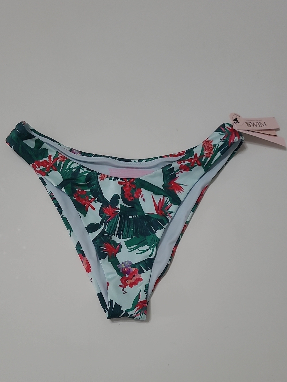 NWT Victoria's Secret Mint Green Tropical Floral Brazilian Cut Bikini Bottom (M)